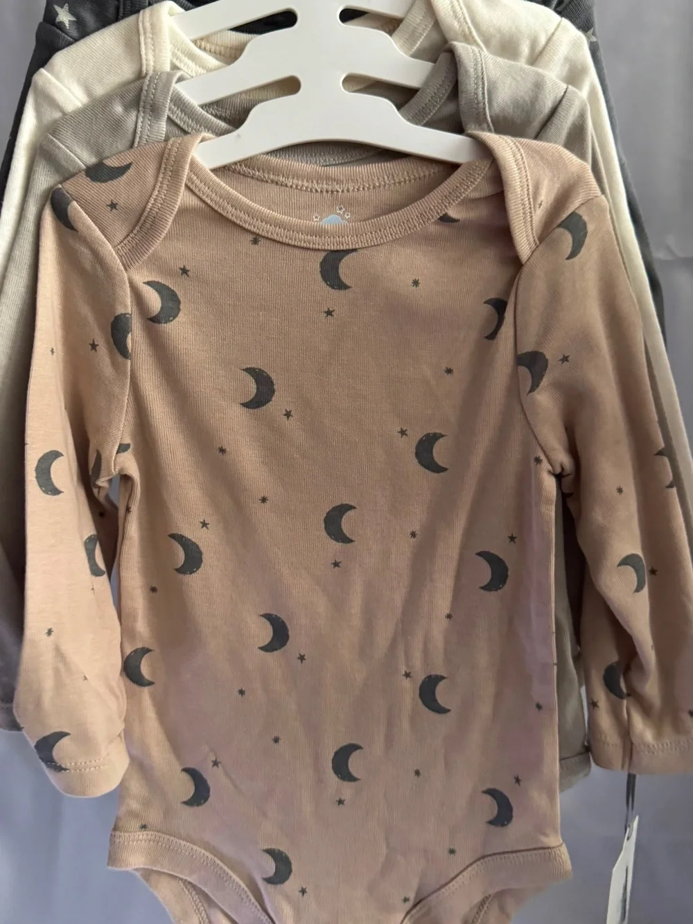 Moon Print Long Sleeve Baby Bodysuit - Tan & Black
